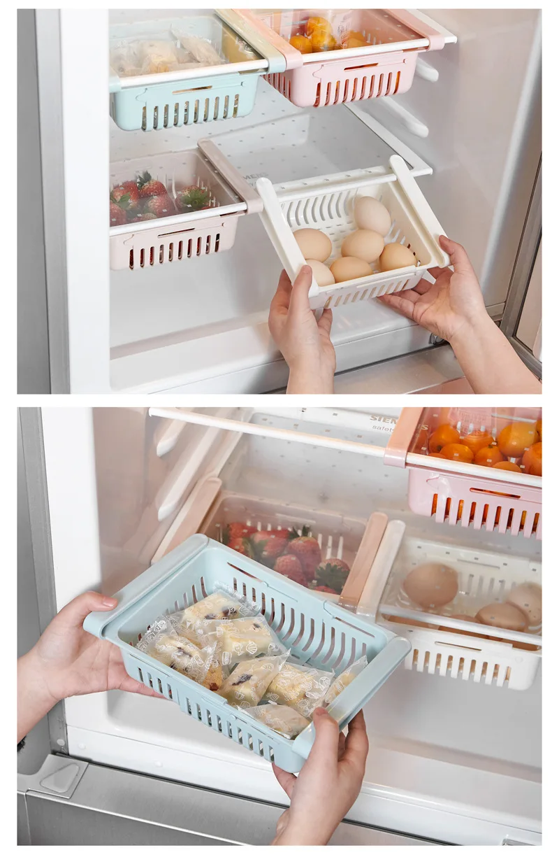 Refrigerator retractable storage basket drawer storage shelf crisper freezer box supplier