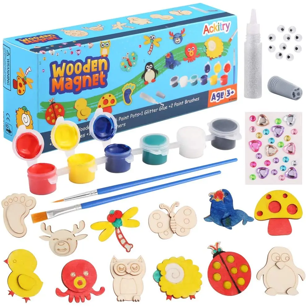 Yofun Paint Your Own Wooden Magnet - Wood Painting Craft Kit And