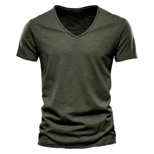 2026 High Quality 100 Cotton v Neck t Shirt Plain T-shirts Custom logo v Neck t Shirts Men