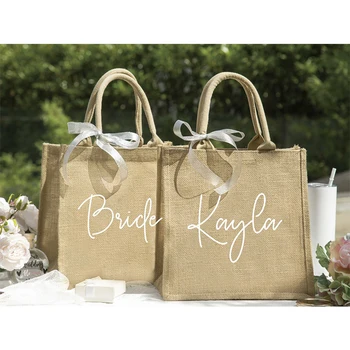 Custom printed white luxury eco-friendly reusable women's shopping wedding favors gift burlap tote jute beach bags with logo