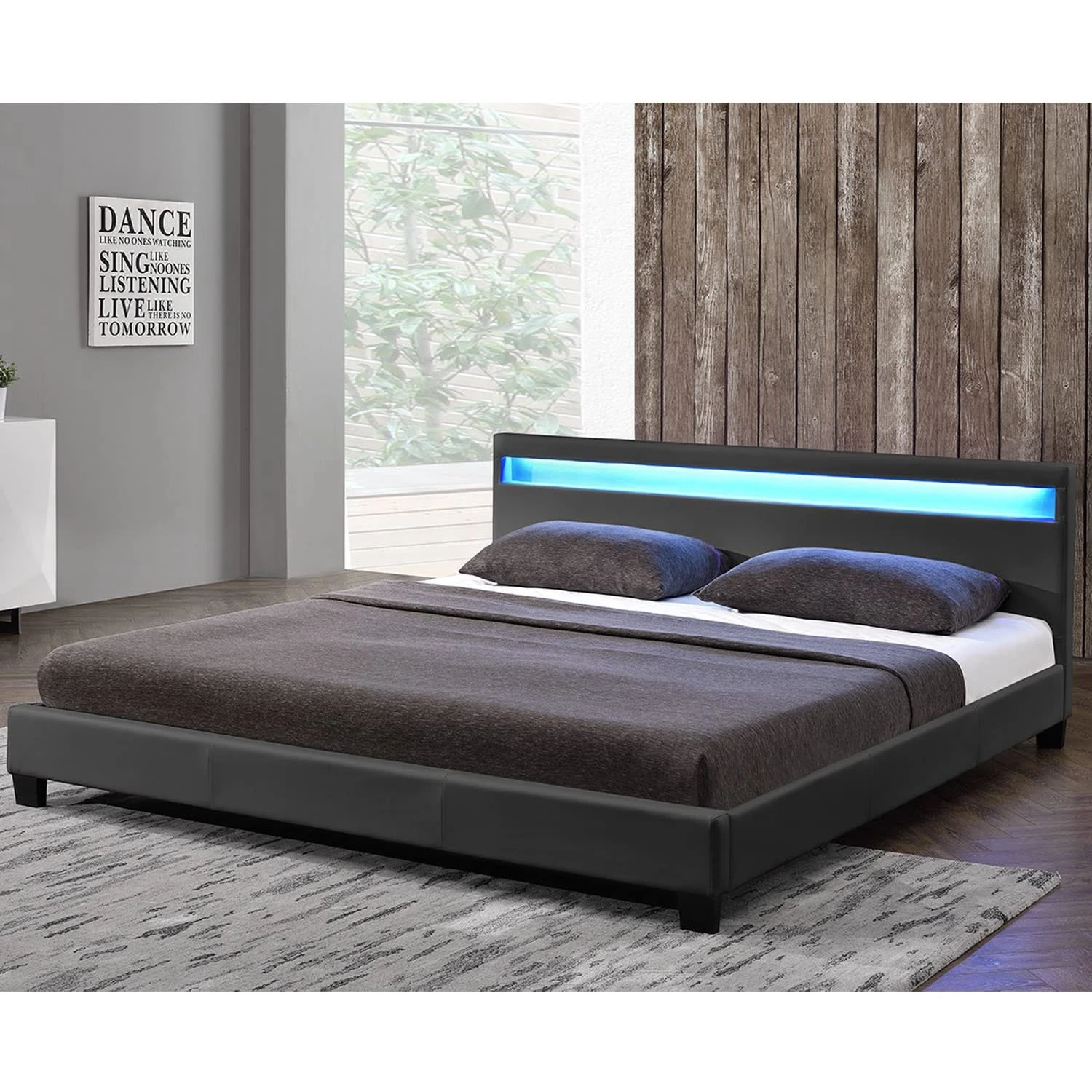 Customized Modern Design LED Light 5 Color King Bed Frame Infrared Red Full Size White Pu Leather Soft Led Bed