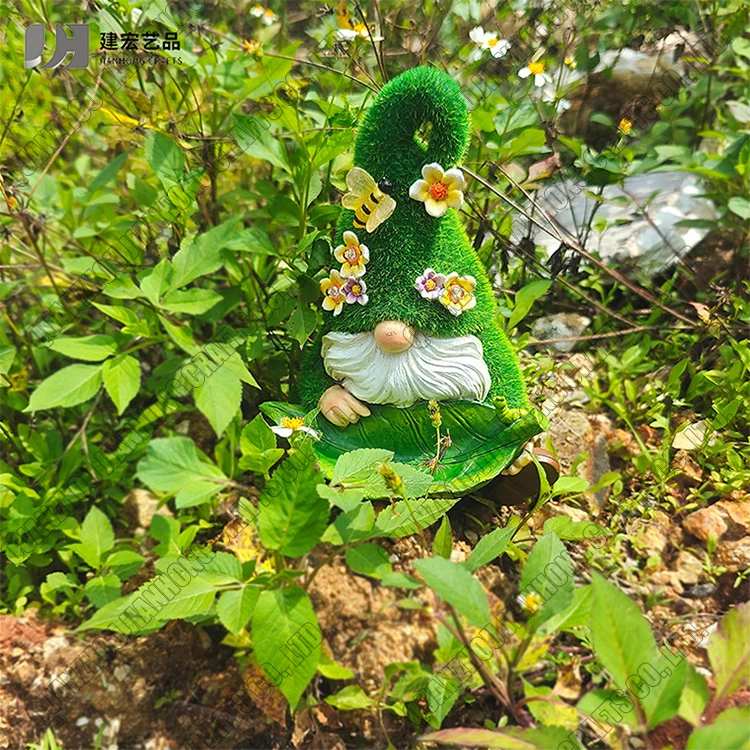 Garden Resin Statue Outdoor Decor Flocked Gnome With Solar Light ...