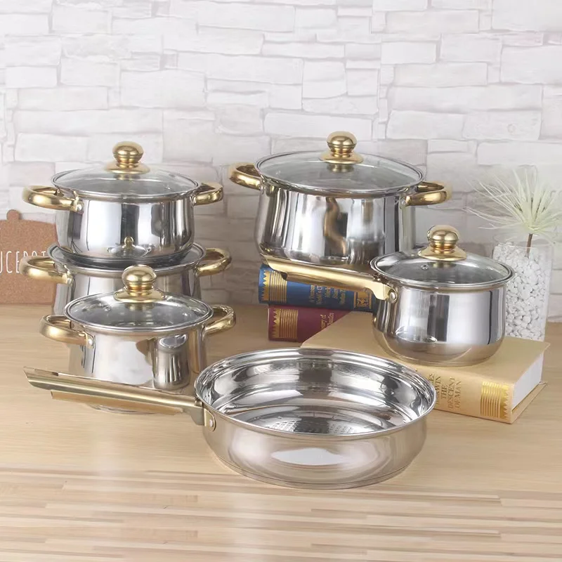 12 Pcs Stainless Steel Cookware Set European Cookware Set Cooking Pots
