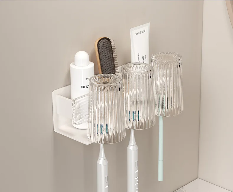 Acrylic toothbrush holder Punch-free bathroom storage mouthwash cup Tooth cup wall hanging electric toothbrush holder details