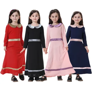 Girl Hui Muslim Long sleeved Dress Middle East Dubai Contrast Color Long Skirt Hui Xinjiang Indonesian Girl Dress