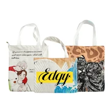 Custom Logo Tote Bag Reusable Shopping Bags Women plain long handle printed cotton canvas tote bag