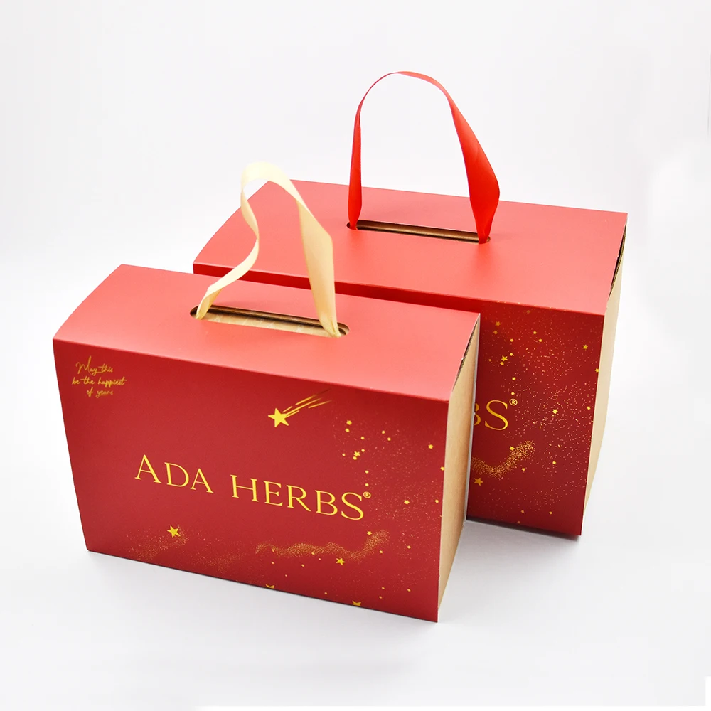 Custom Printed Recyclable Luxury Gift Packing Box with Ribbon Handle 500 Pieces MOQ