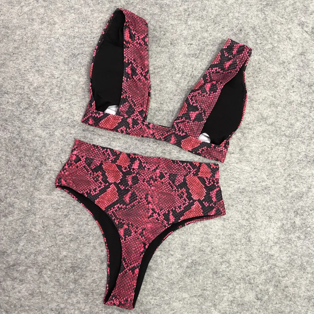 Swim Suits Snakeskin Buckle Bikini Wholesale Red Snake Skin High