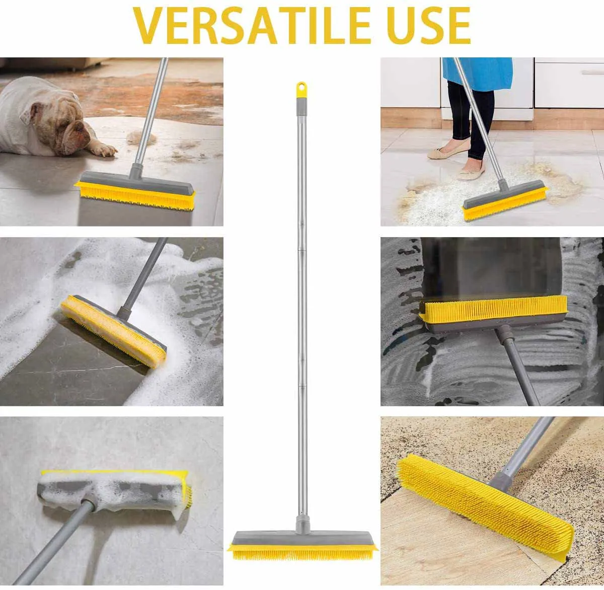 Vipaoclean Carpet Rake Long Handle Pet Dog Hair Rubber Broom Squeegee
