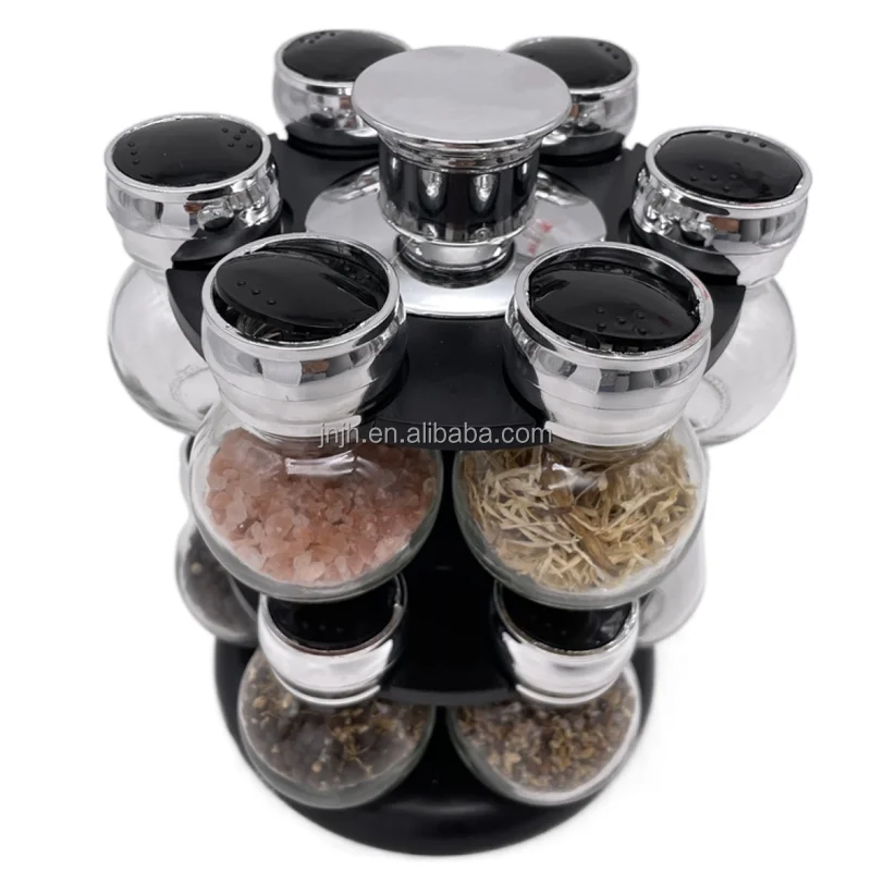 Home Kitchen Widely Use 12-jar Revolving Countertop Spice Rack Glass  Seasoning Storage