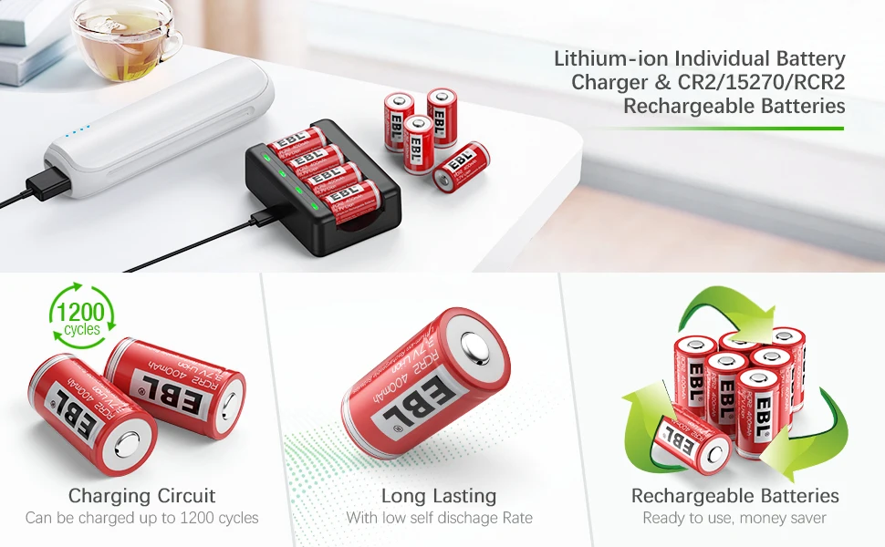 Usb Small High Quality Smart EBL RCR2 3.7V 400mAh Portable Lithium Ion ...
