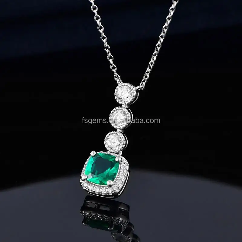 2021 Luxury Jewelry S925 Silver Emerald Pendant Lab Grown Emerald Stone  for WOMEN'S Pave Setting Gift Party