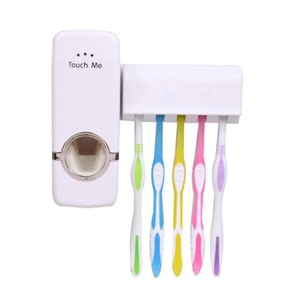 Automatic Toothpaste Dispenser Toothbrush Holder Set Wall Mount Rack Bathroom 