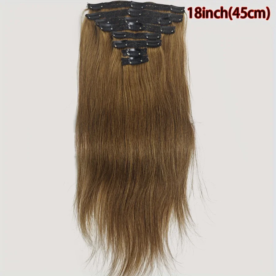 Echthaar Clip In Extensions Hellbraun Glatt 8 Teiliges Set_voghion.com