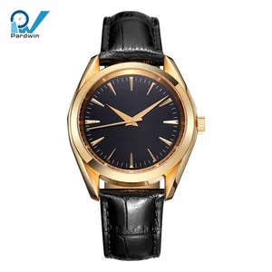 Mechanical Watch Gold Finishing Stainless Steel Domed Sapphire Crystal Italian Leather Strap 10atm Waterproof Men OEM Round 2021