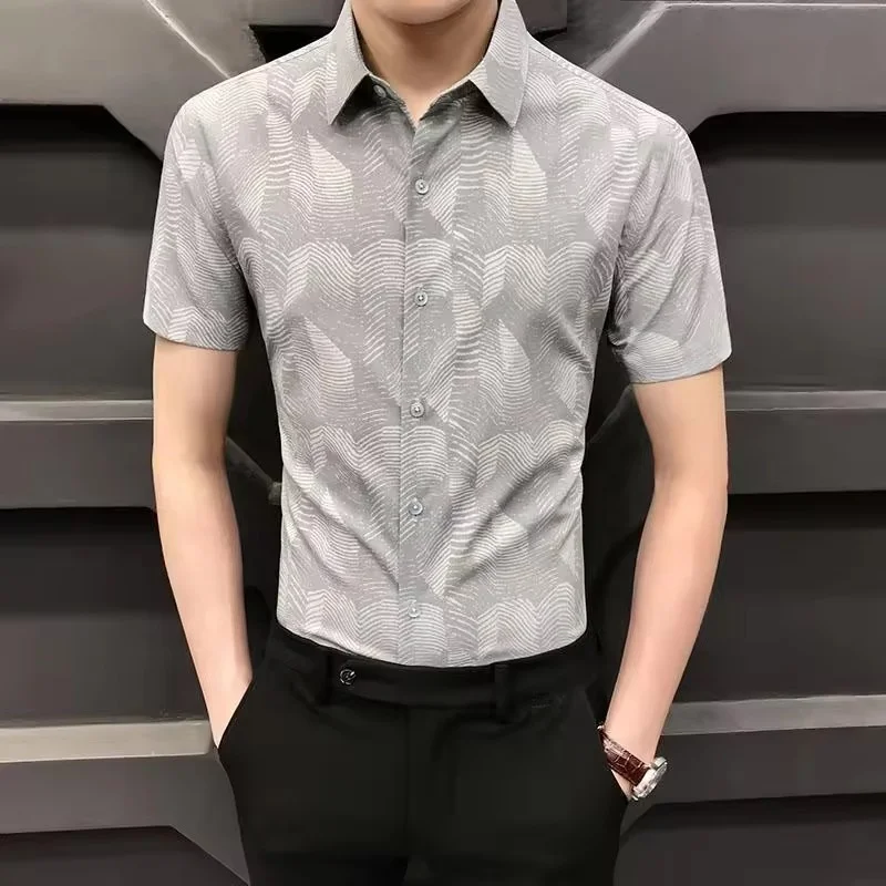 Men Causal Shirt Summer Lapel Modern Beach Shirt Men Breathable Fashion Outdoor Short Sleeve Men Lightweight Comfortable Simplicity Button Placket Shirt Men A-Light Grey S