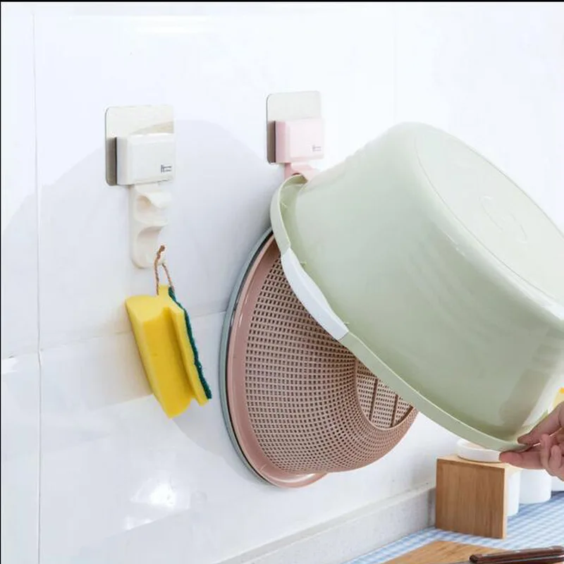 Forti ganci novità per lavabo Cucina Portaoggetti da bagno Portaoggetti da parete Adesivo senza tracce Ganci novità senza chiodi Ganci novità adesivi creativi