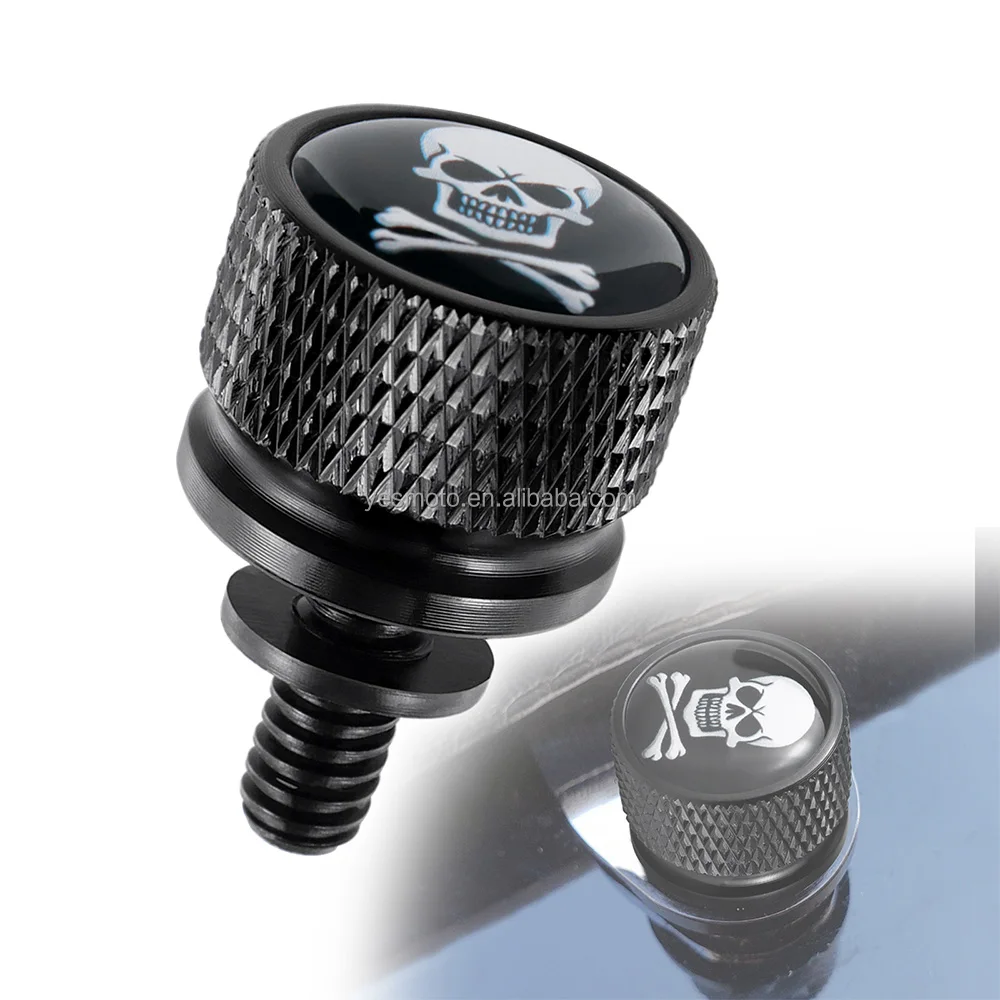 Skull Rose Large Knurled Aluminum Rear 1/4-20 Black Seat Bolt Fits Harley Davidson 1996 2024 Custom Made In The Usa