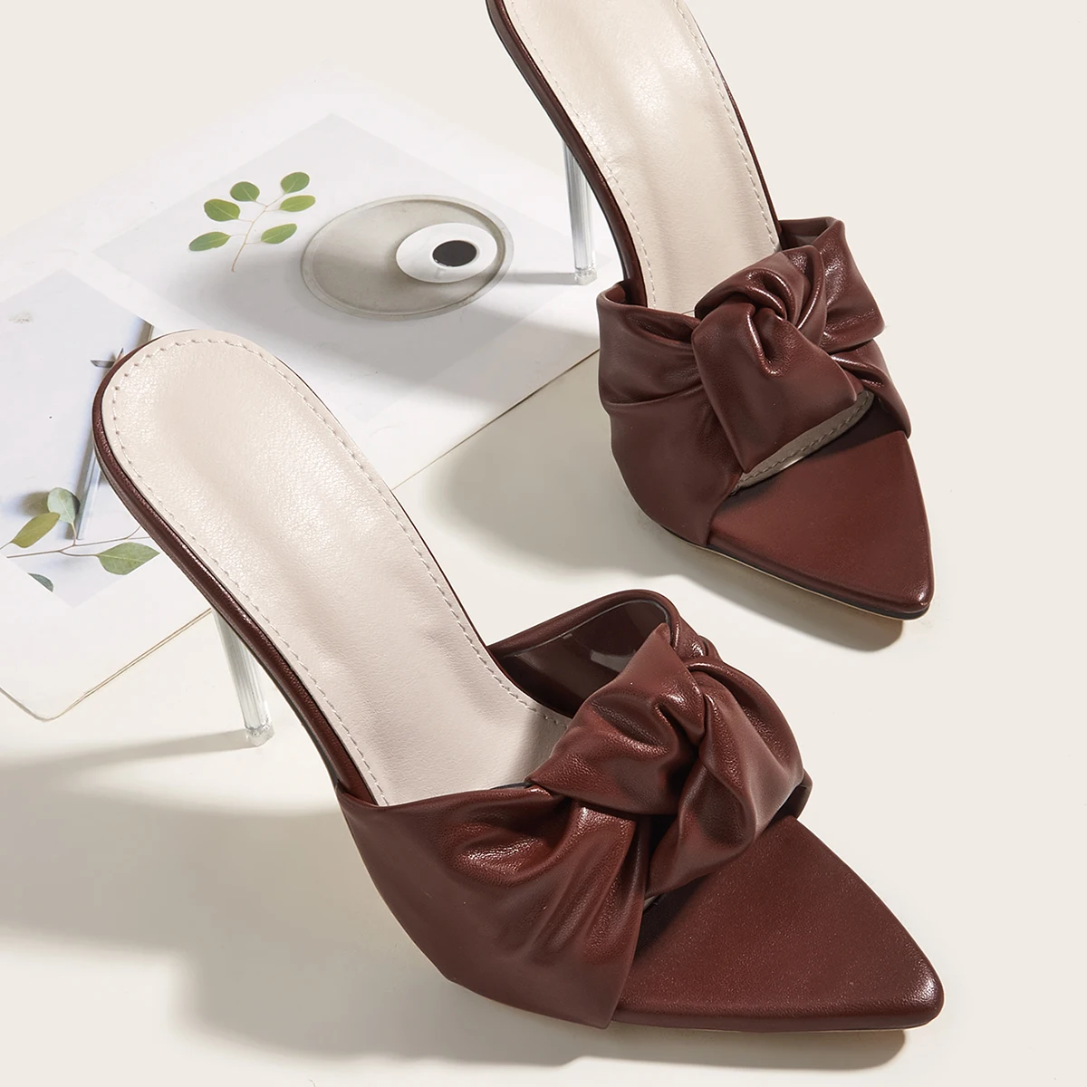 Fashion Ladies Bow High Heels Brown 