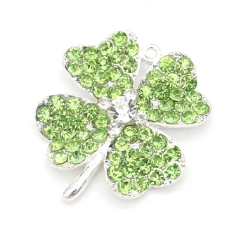 Green Crystal Four Leaf Clover Charm Pendants Rhinestone Lucky Pendant For Necklace