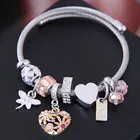 Hot sale Stainless steel love flower crystal bead charm bracelet for girls luxury jewelry