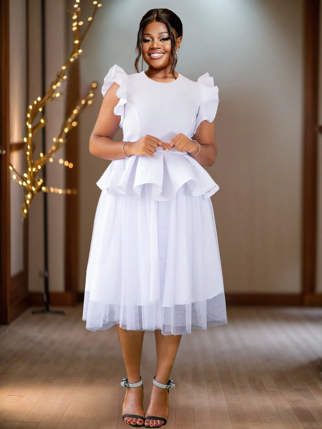 white christmas dresses Casual Wedding Dresses Tulle Scoop Neck Knee Length Short Bridal Dress –  Dbrbridal main image 1