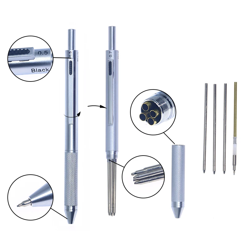 
 Многоцветная многофункциональная ручка-КПК, 4 ядра, автоматический карандаш, 0,5 мм, выдвижная шариковая ручка 3 в 1, механический карандаш  