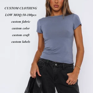 Factory Custom Cropped Slim Fit High Stretch Fitness Cotton t Shirts Oem logo Printed Ladies Plain Blank Short Sleeve t Shirt