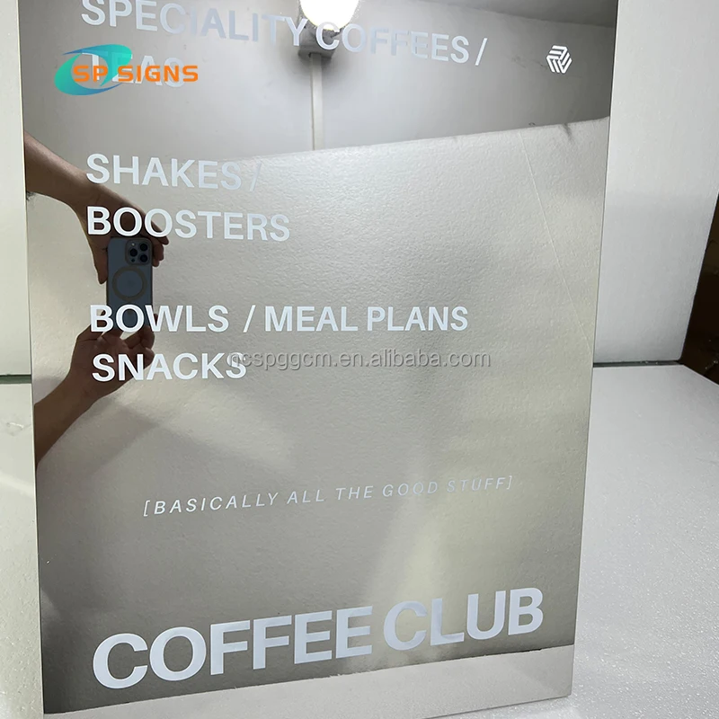 SP Custom 8k 12K Sliver Gold Mirror Stainless Steel A-frame Signage Double Side Stand Advertising Board Business Sign Outdoor