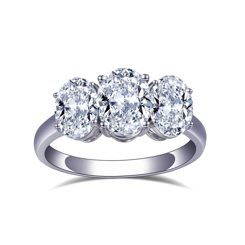 Messi Jewelry MS-785 18k  Three Stone  Oval  Shape Women Dainty Gold Jewelry Lab Grown Diamond Ring