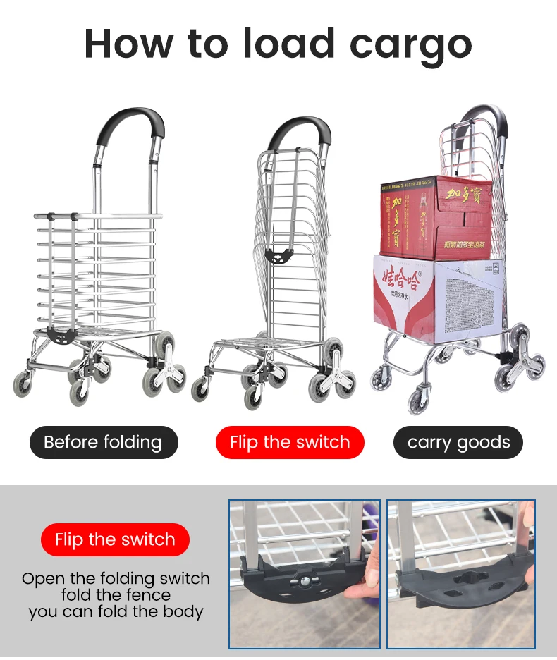 Shopping Trolley 8-wheel Stair Climbing Utility Push Cart Folding Large ...