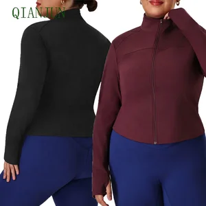 Plus Size Long Sleeve Sports Zipper Women Tight Yoga Jacket High Quality Solid Slim Fitting Workout Wear Breathable Jacket