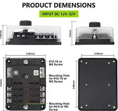 6 Way Fuse Block Negative Terminal Block With LED Indicator For 12V/24V Automotive Fuse Holder 6 Circuits Fuse Box