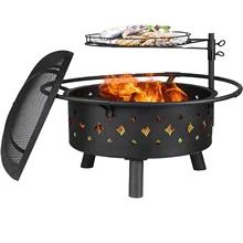 Outdoor 30 inch steel BBQ fire pit garden cooking Wood Burning Fire Pit with swivel BBQ grill