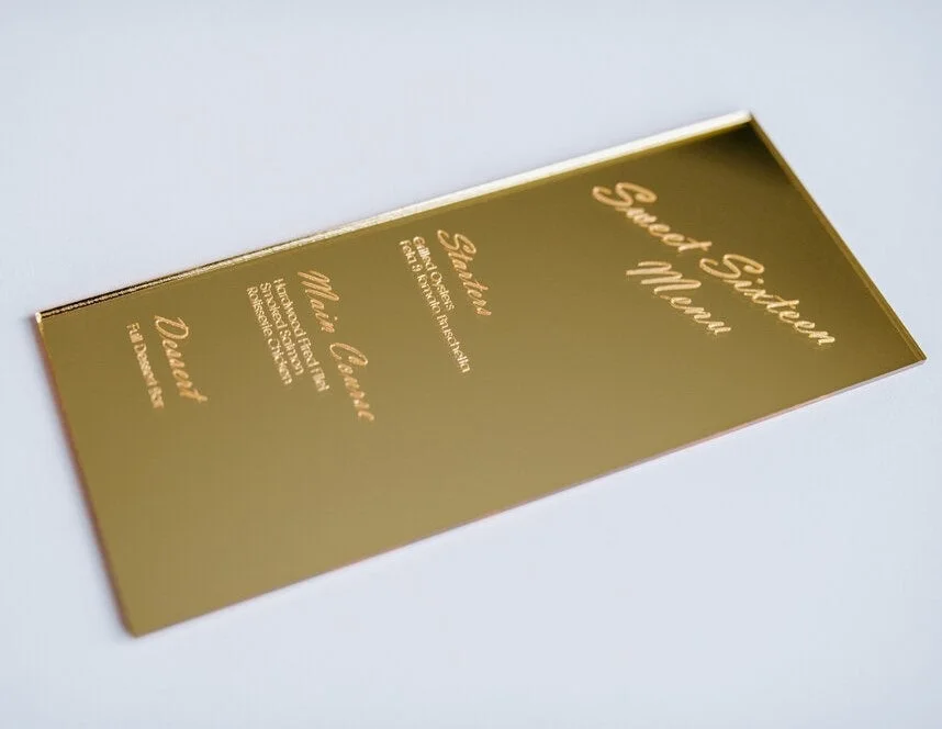 Золотистое зеркало на заказ акриловая Свадебная карта меню с гравировкой