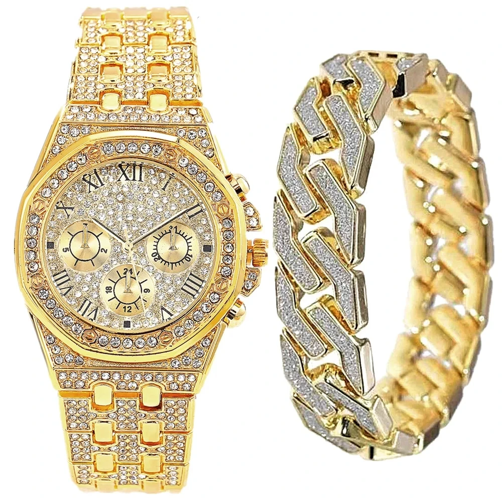 Luxury Gold Watch & Bracelet Set for Men & Women