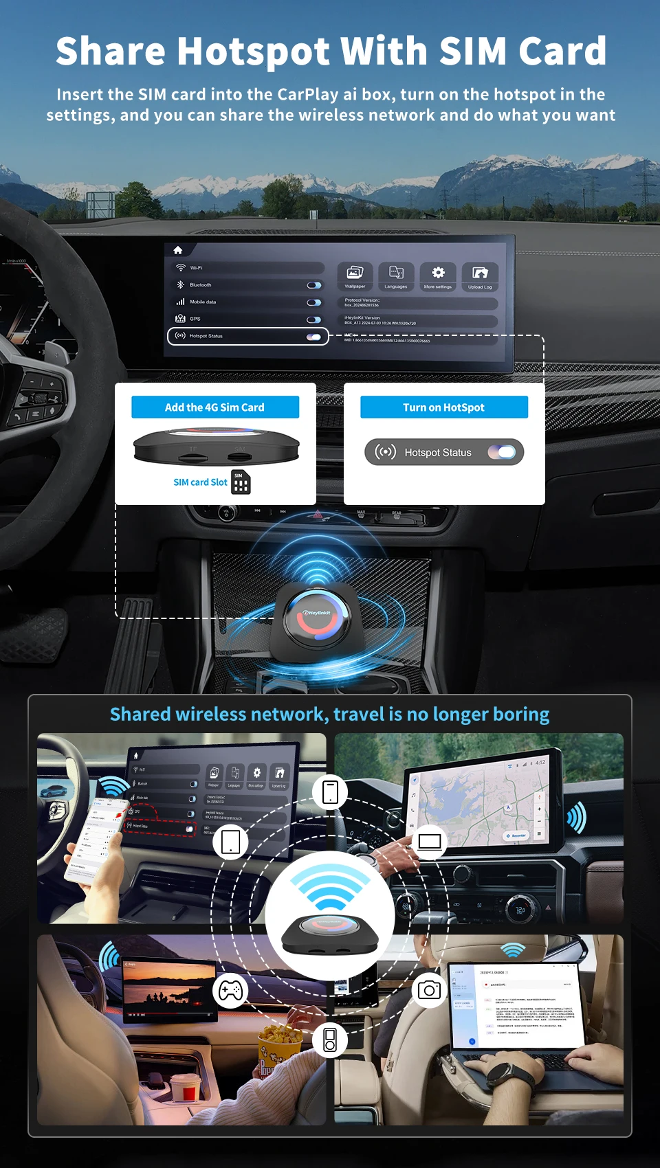 IHeylinkit Wireless Carplay Adapter BW Android 13.0 Ai Box for