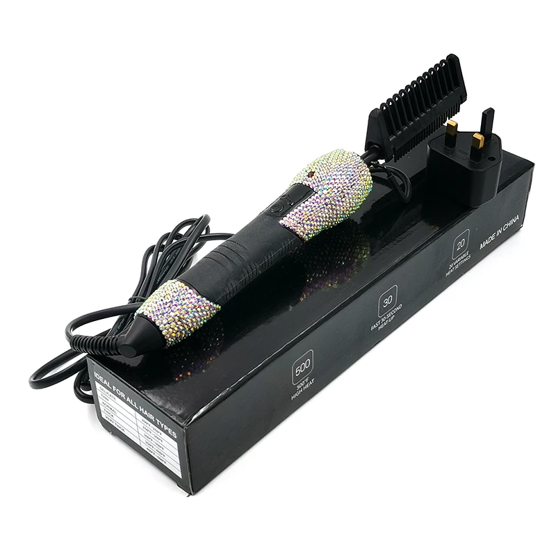 Professional 500F Bling Rhinestone Anti-Scald Straightening Comb Electric Hot Comb for Wigs