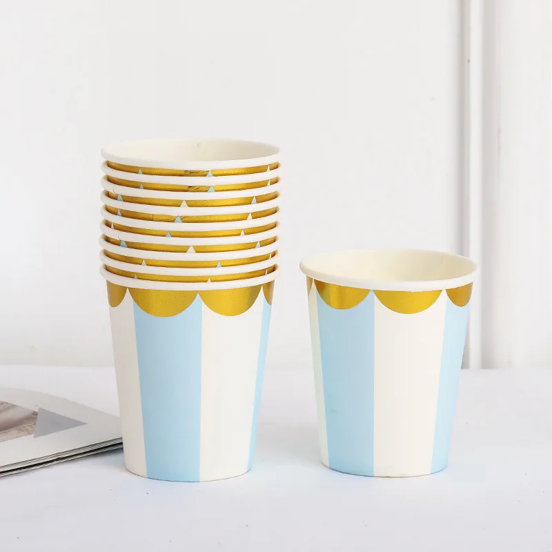 Pink Blue Stripe Dot Disposable Tableware Sets Paper Cups Wedding Birthday Party Supplies Decoration