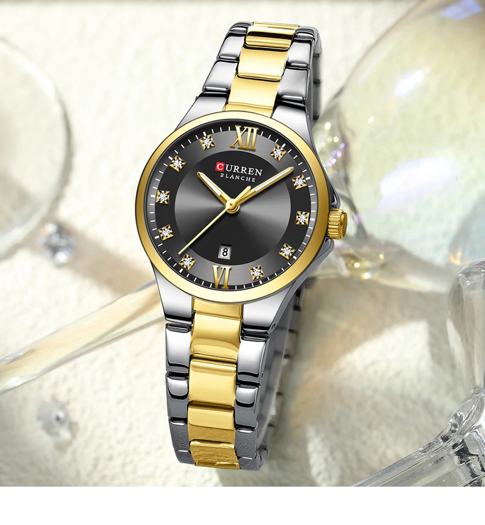Curren 9107 Original Quartz Watch for Women Fashion Elegant Ladies Watches Stainless Steel Strap Waterproof Women's Wristwatch