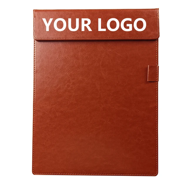 Custom Logo PU Leather Clipboard With Pen Holder for Promotion A4 Document Storage Organizer Writing Pad Business PU File Folder