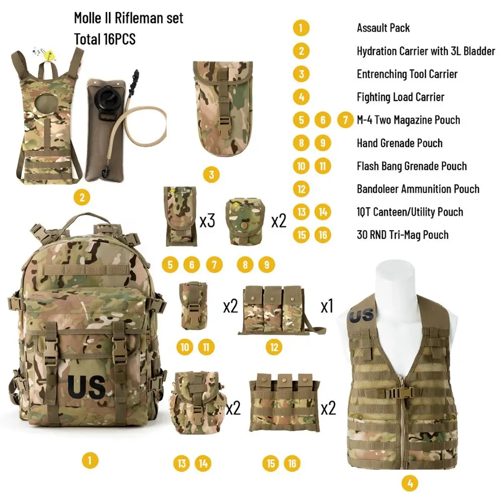 Molle II Rifleman Military Assault Pack Army Tactical Backpack Multicam 