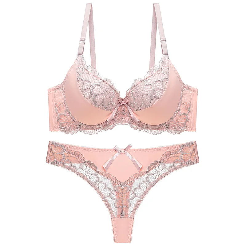 Thong Bra Set Push up Lace Hollow Out Brassiere Bra and Panty Set Underwear Femme Panties Lingerie