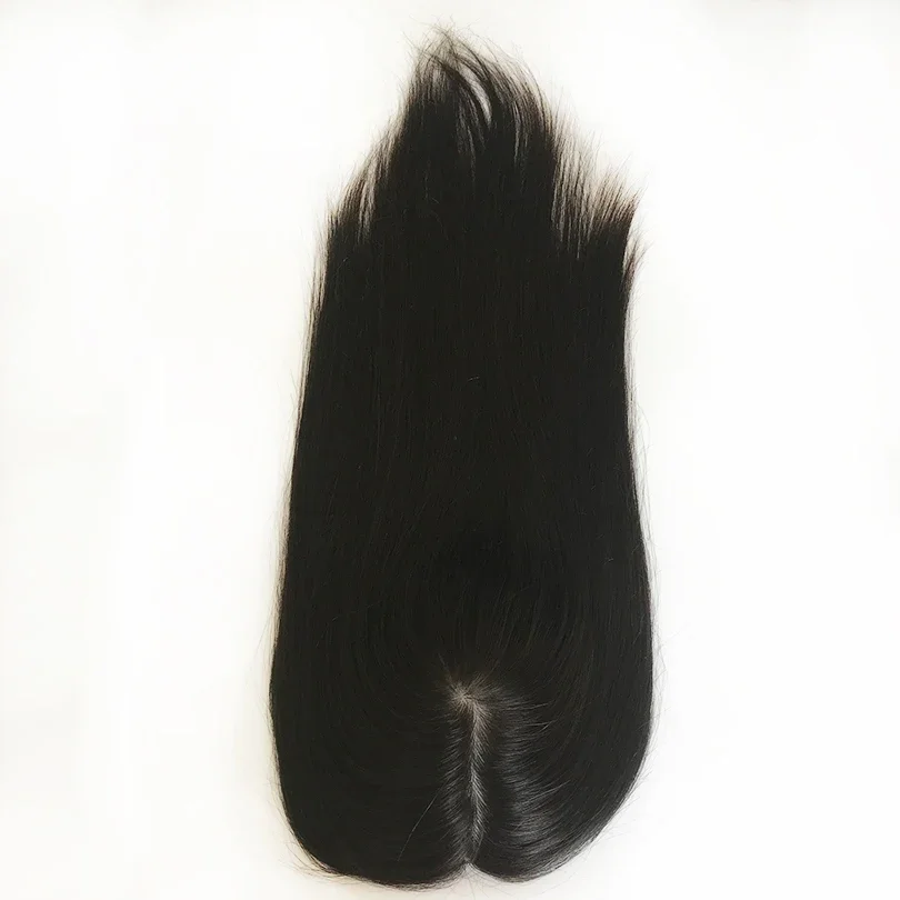 Human Hair Topper Silk Top Toupee With Clips Natural Black_voghion.com