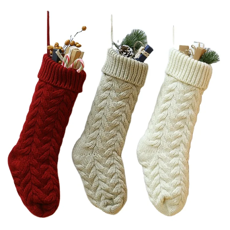 Non-Woven Fabric Xmas Ornament Supplies Pendant for Decorations MY GIFT TREE Christmas Knitted Stockings Hanging Ball Wool Socks Gift Bag