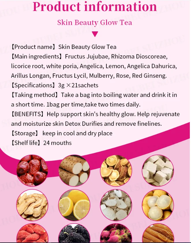 Private Label 10 Days Glowing Tea Strong Whitening Spot and Fading Chinese Tea for Skin Beauty Green Tea Extract Fat Burner