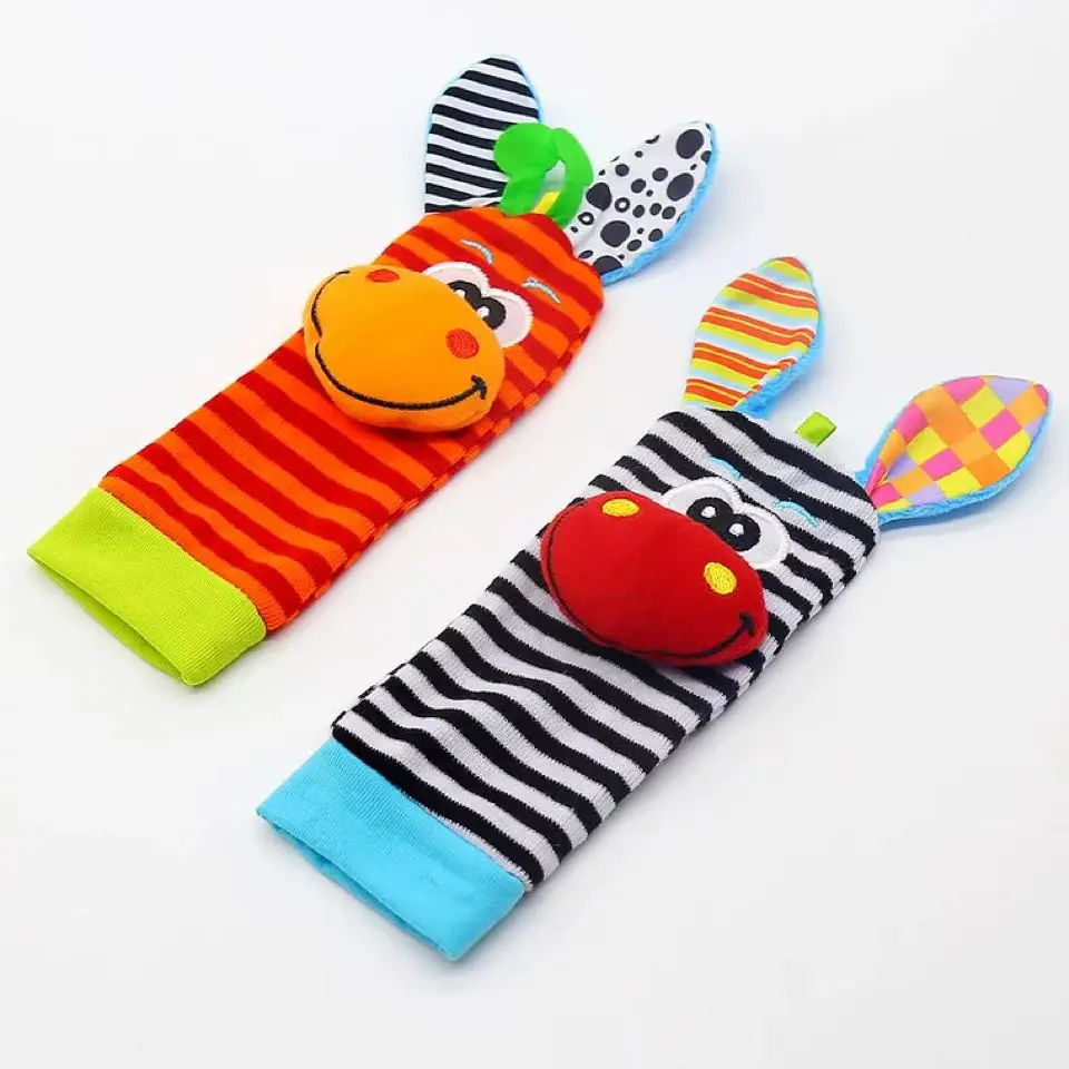 2/4 Pcs Baby Cartoon Cute Soft Wrist Strap Cotton Socks Toys Rattles Gift  wrist rattles and foot finder 0-24 month for toddler