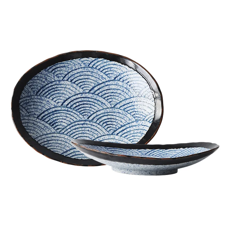 Hand Painted High Quality Dishes Set Oval Boat Shaped Japanese Salad Plates Ceramic Sushi Plate in Restaurants - Image 4