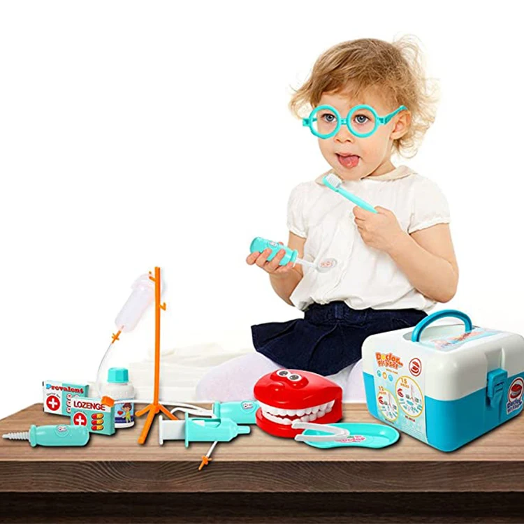 Детский набор доктора 23 шт. за, Детские комплекты одежды, состоящие из деревянный ролевые игры комплект игры для мальчиков и девочек, красный медицинский стоматологический медицинский ящик для матерчатые мешки