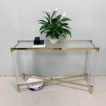 trending hot products Designs Hallway Gold metal support Living Room Acrylic Console Tables
